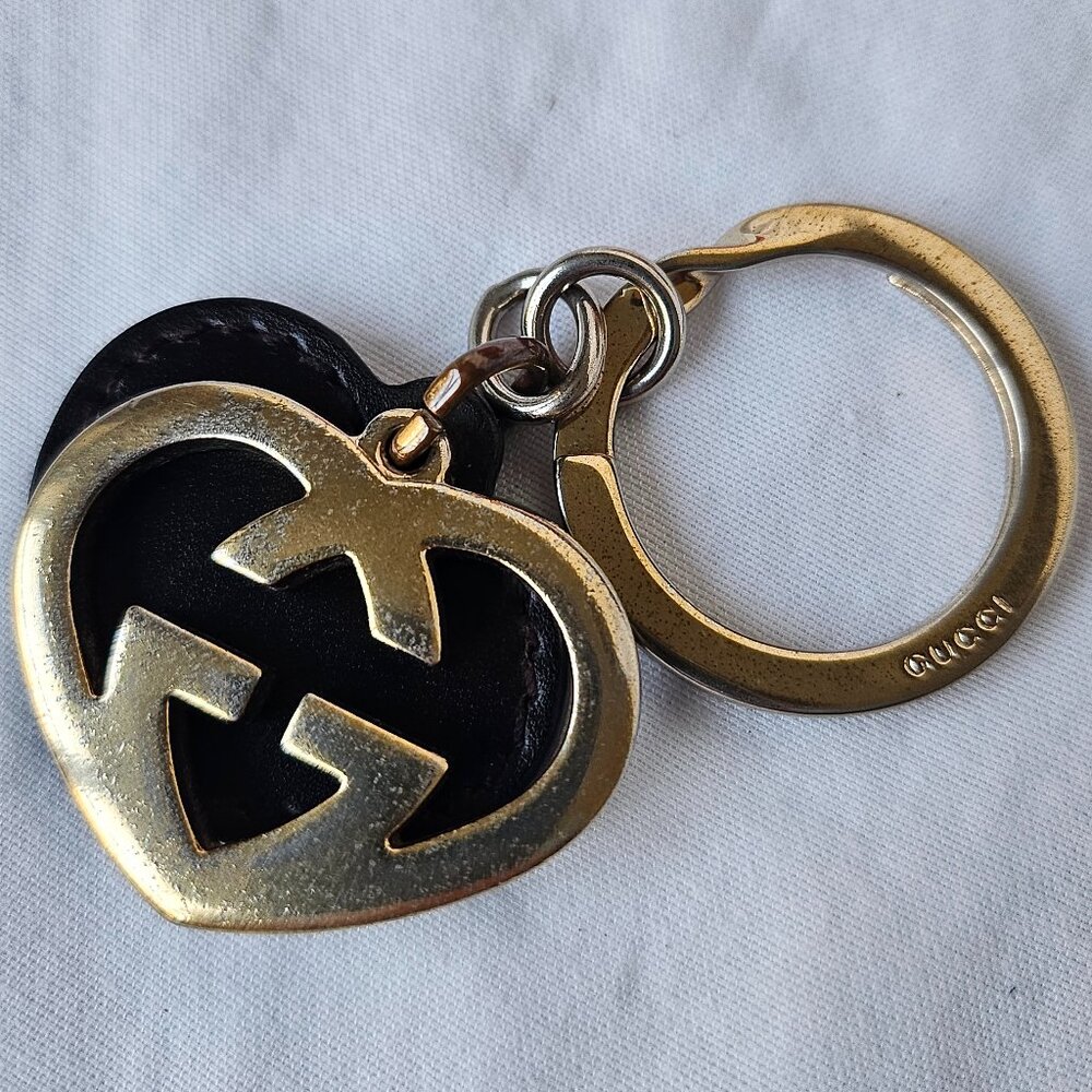 Gucci Black and Gold Heart Keychain